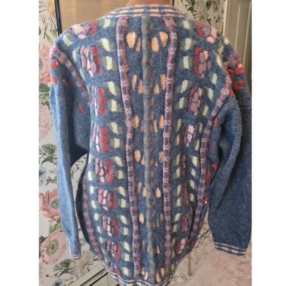 Vintage 90's Tulchan 100% Wool  3D Cardigan in Light Blue - Picture 3 of 10